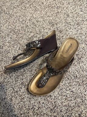 Xhilaration Bronze-Gold Sequin Wedge Thong Sandals